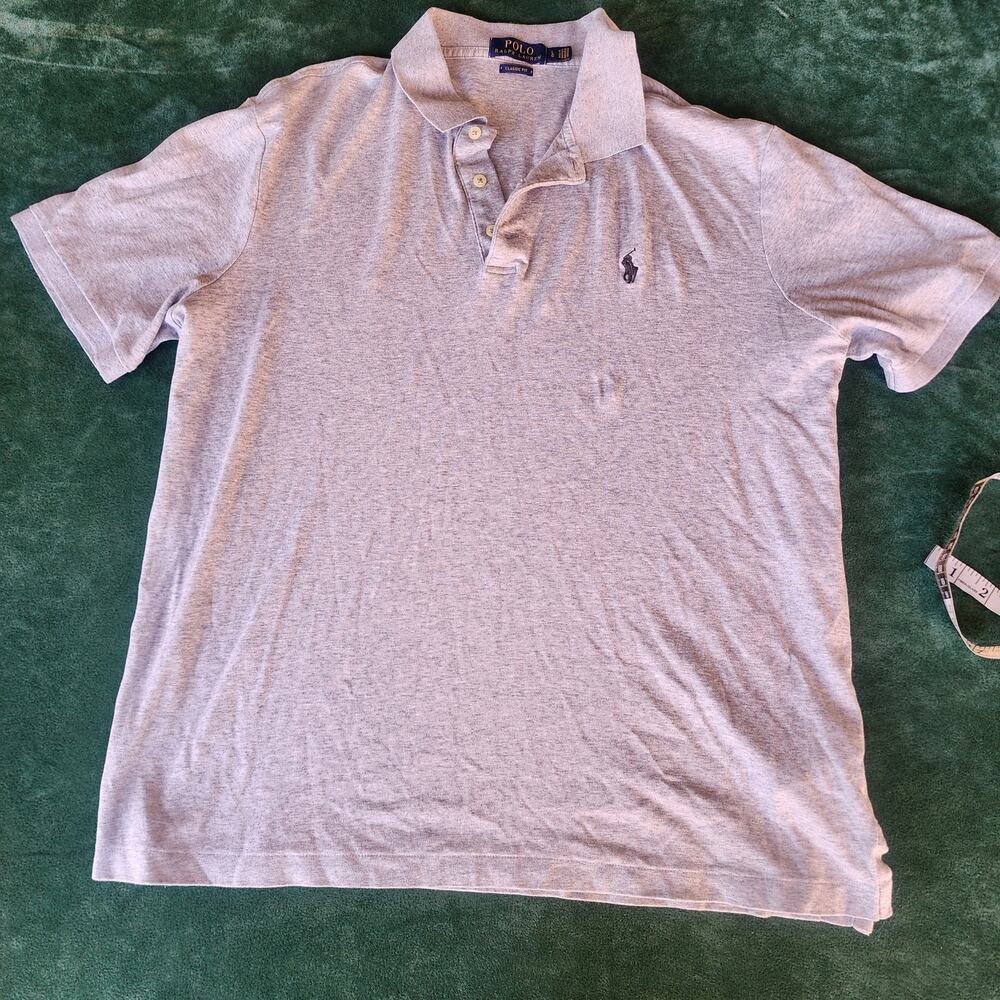 Polo Ralph Lauren Classic Fit Polo Shirt Heather Gray Black Pony Logo Men's L